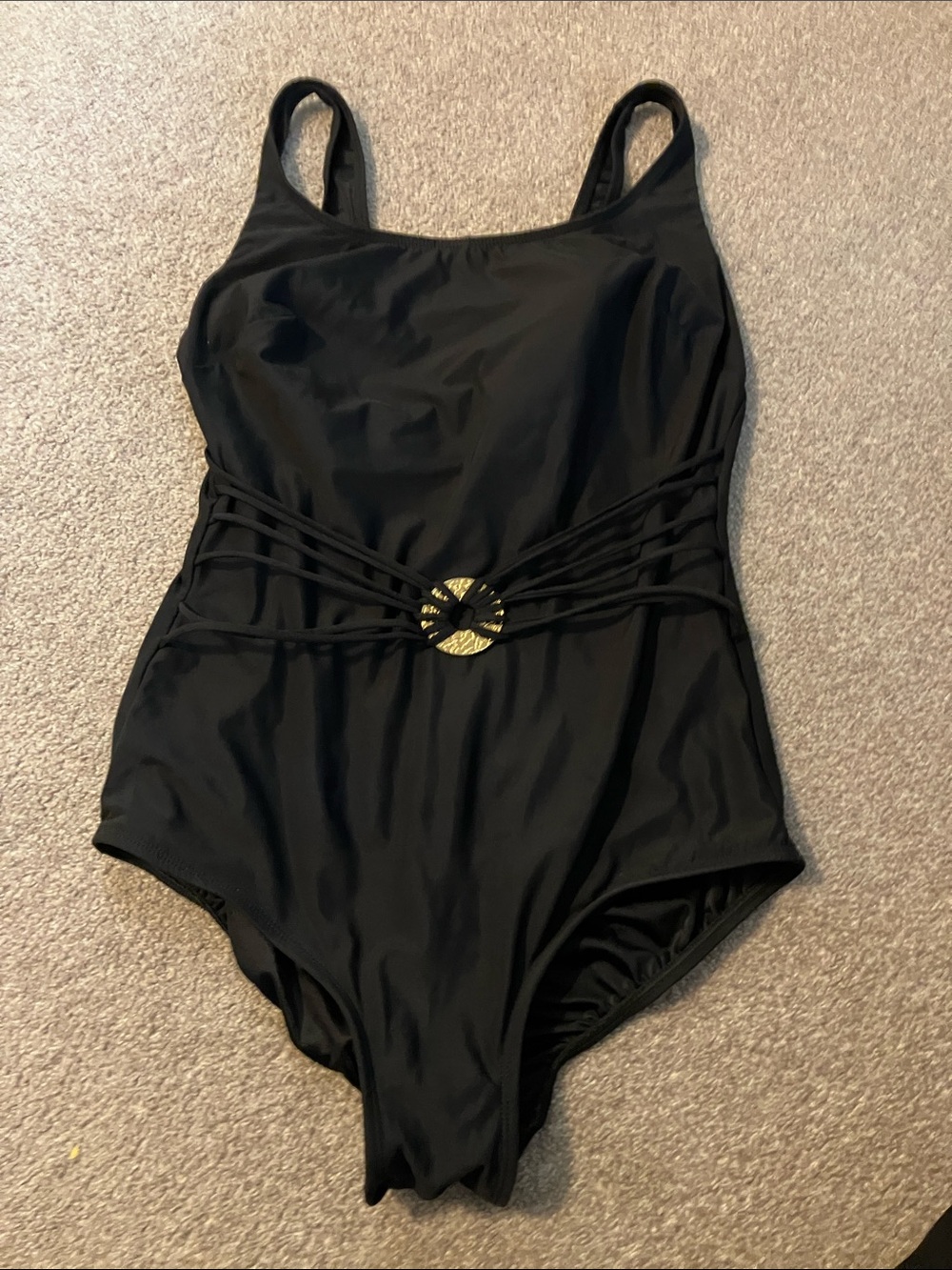 Longitude Black One-Piece Swimsuit with Gold Ring Detail